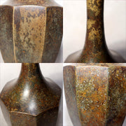 Japanese Vintage Bronze Vase Octagonal Ikebana Flower Rustic Patina BV7068