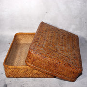 Japanese Vintage Bamboo Basket Box Lidded Storage Organizer Woven Rustic BVO690