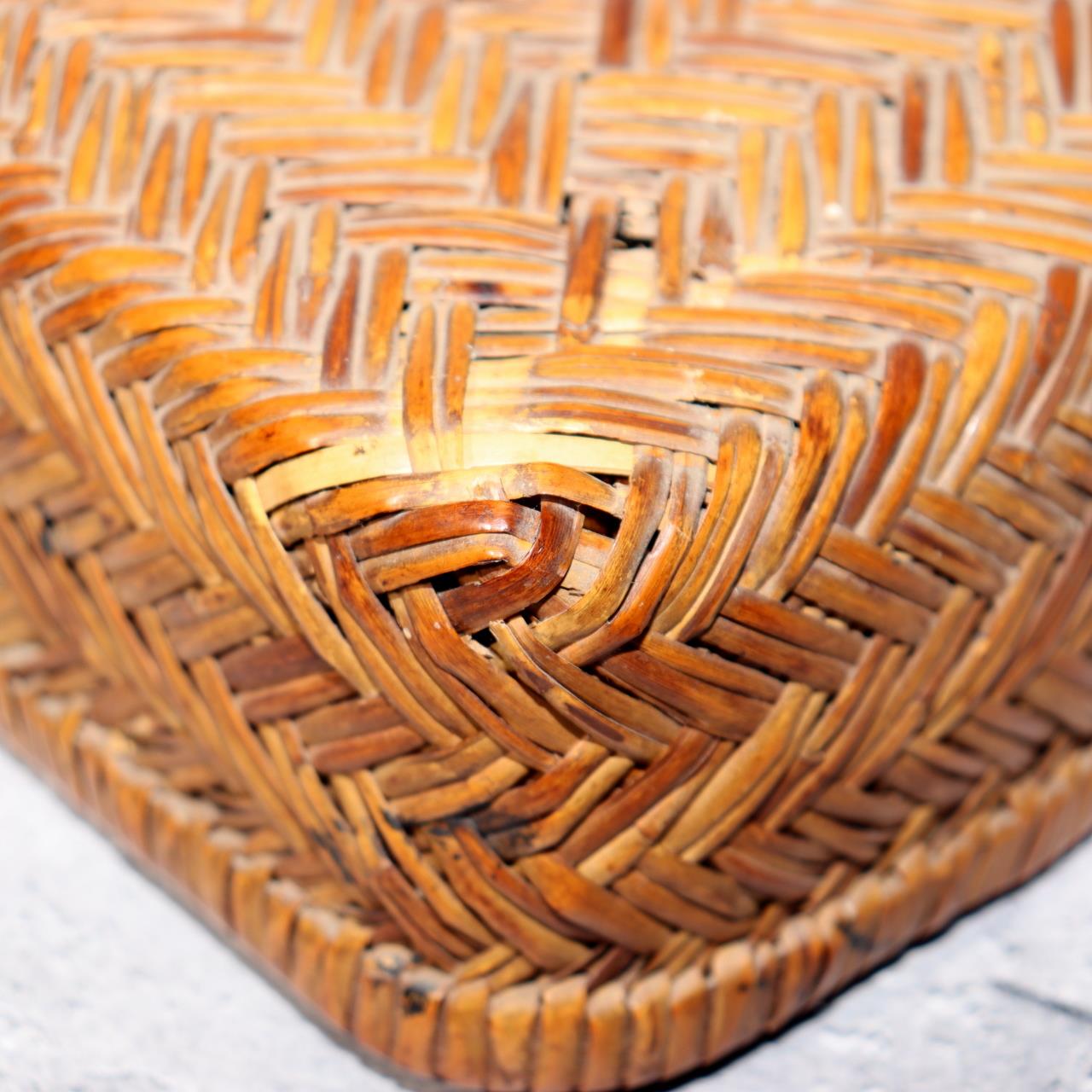 Japanese Vintage Bamboo Basket Box Lidded Storage Organizer Woven Rustic BVO696