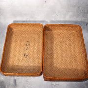 Japanese Vintage Bamboo Basket Box Lidded Storage Organizer Woven Rustic BVO695