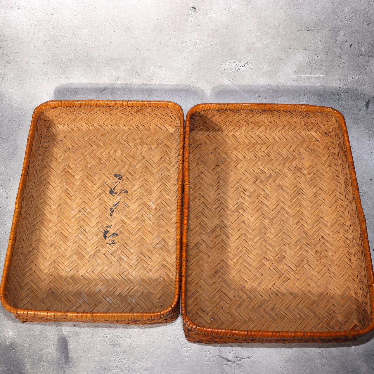 Japanese Vintage Bamboo Basket Box Lidded Storage Organizer Woven Rustic BVO695