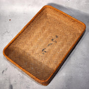 Japanese Vintage Bamboo Basket Box Lidded Storage Organizer Woven Rustic BVO697