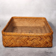 Japanese Vintage Bamboo Basket Box Lidded Storage Organizer Woven Rustic BVO6910