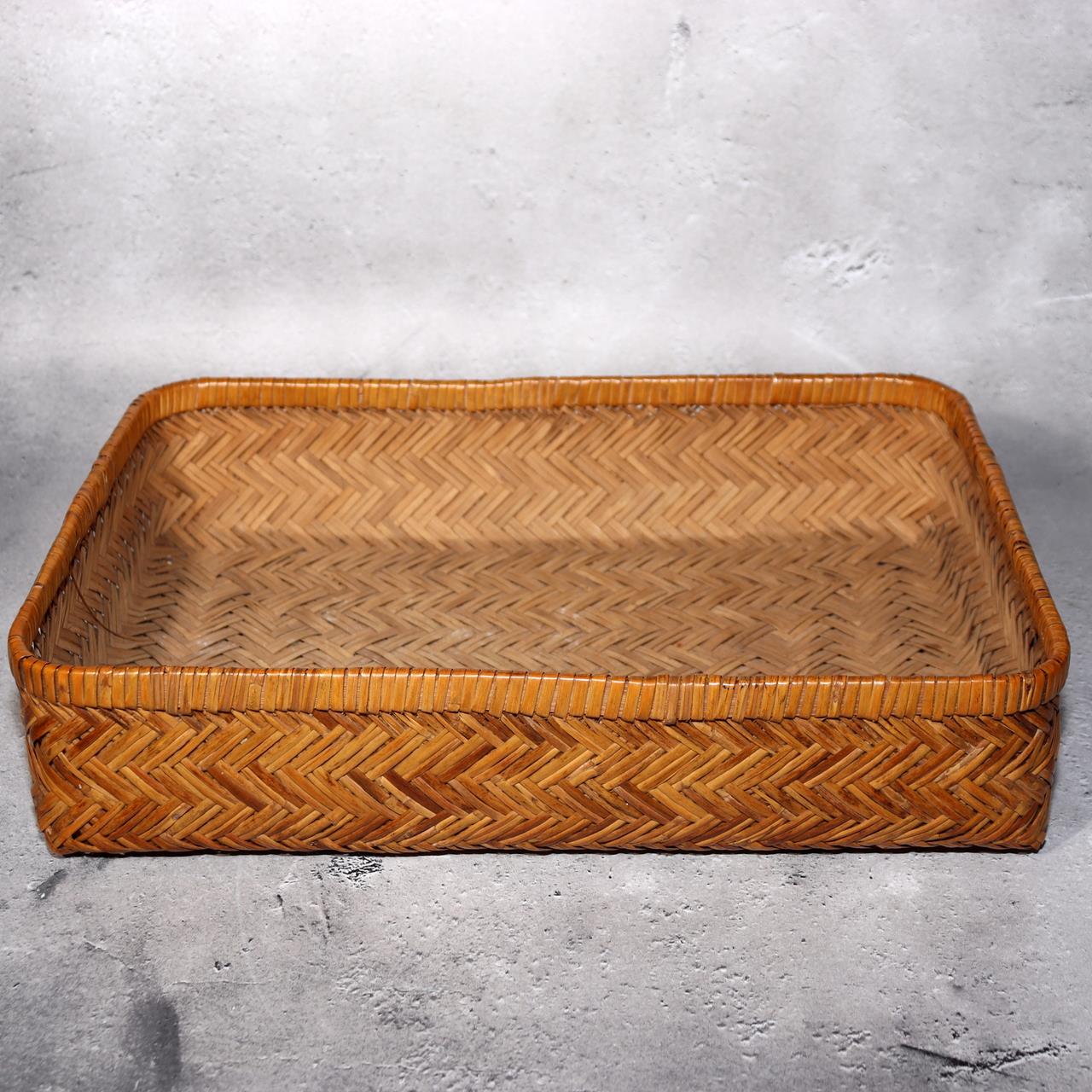Japanese Vintage Bamboo Basket Box Lidded Storage Organizer Woven Rustic BVO6911
