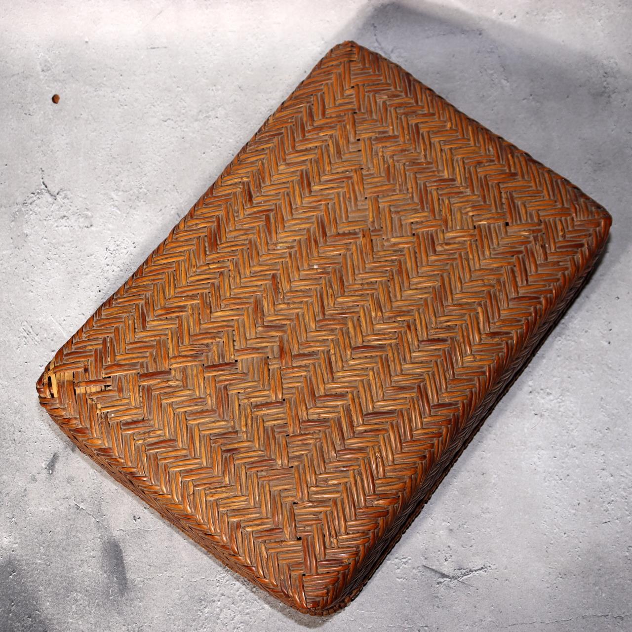 Japanese Vintage Bamboo Basket Box Lidded Storage Organizer Woven Rustic BVO6913