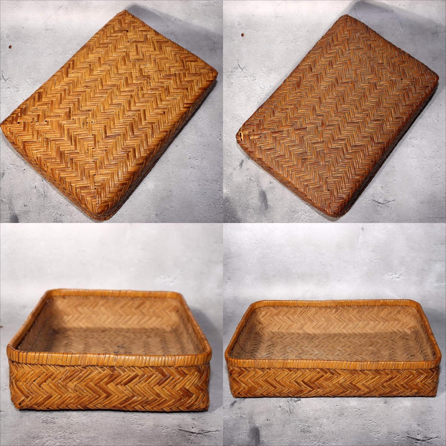 Japanese Vintage Bamboo Basket Box Lidded Storage Organizer Woven Rustic BVO699