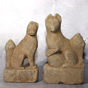 Japanese Antique Stone Fox Statue Pair Kitsune Inari Shinto Shrine Garden Decor0