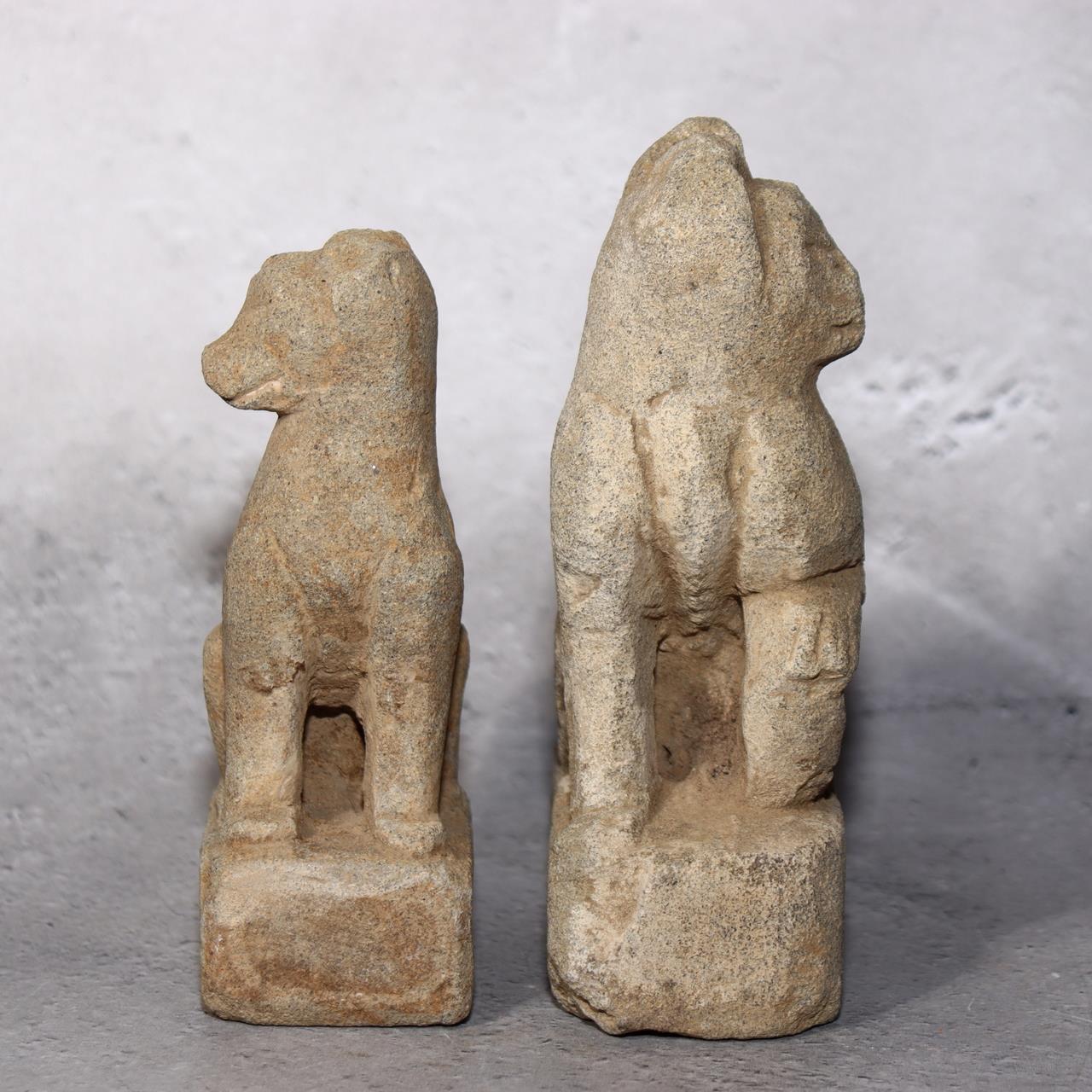 Japanese Antique Stone Fox Statue Pair Kitsune Inari Shinto Shrine Garden Decor1