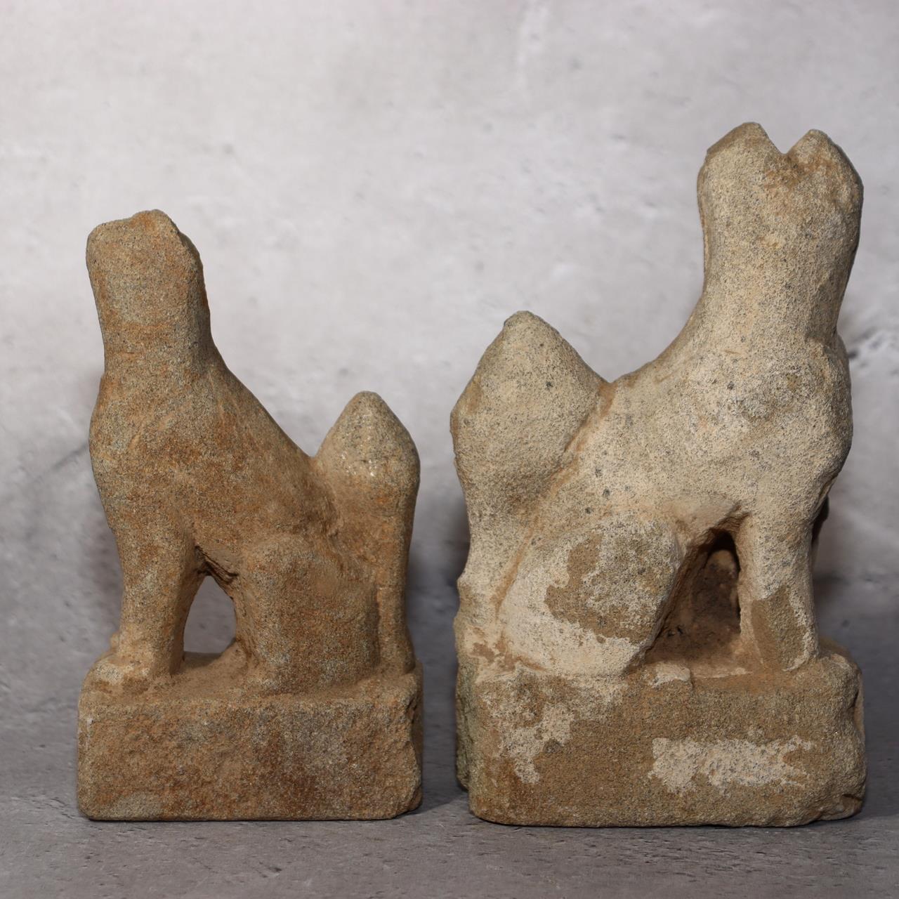 Japanese Antique Stone Fox Statue Pair Kitsune Inari Shinto Shrine Garden Decor2