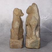 Japanese Antique Stone Fox Statue Pair Kitsune Inari Shinto Shrine Garden Decor3