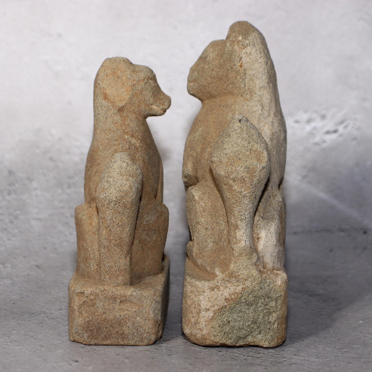 Japanese Antique Stone Fox Statue Pair Kitsune Inari Shinto Shrine Garden Decor3