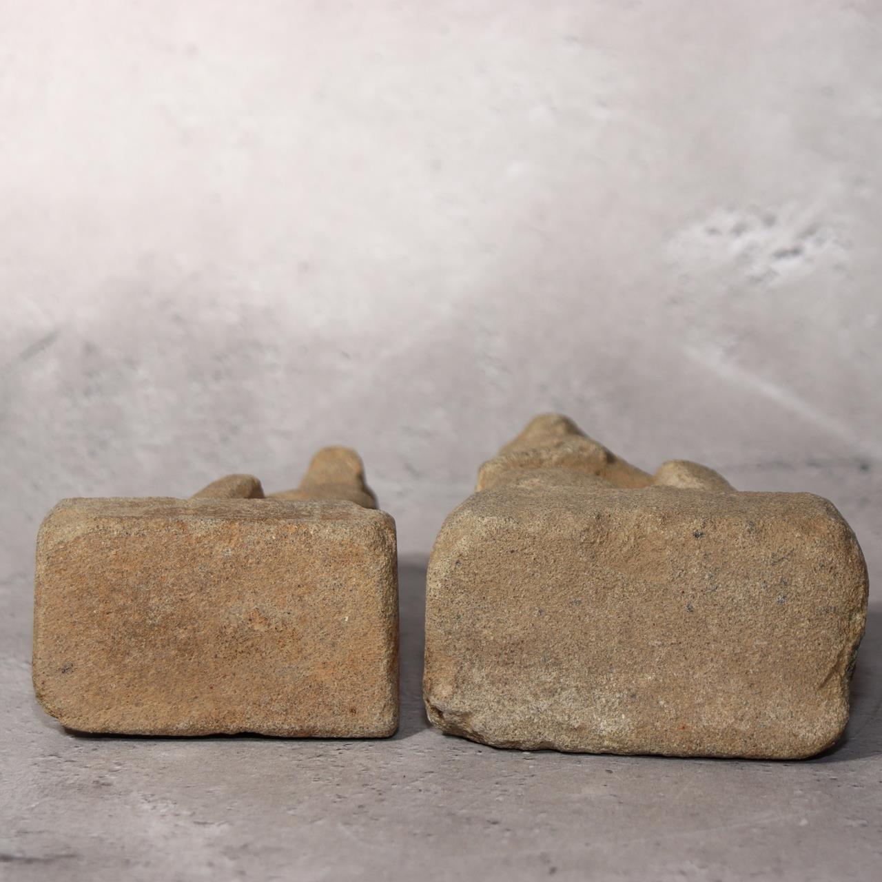 Japanese Antique Stone Fox Statue Pair Kitsune Inari Shinto Shrine Garden Decor4