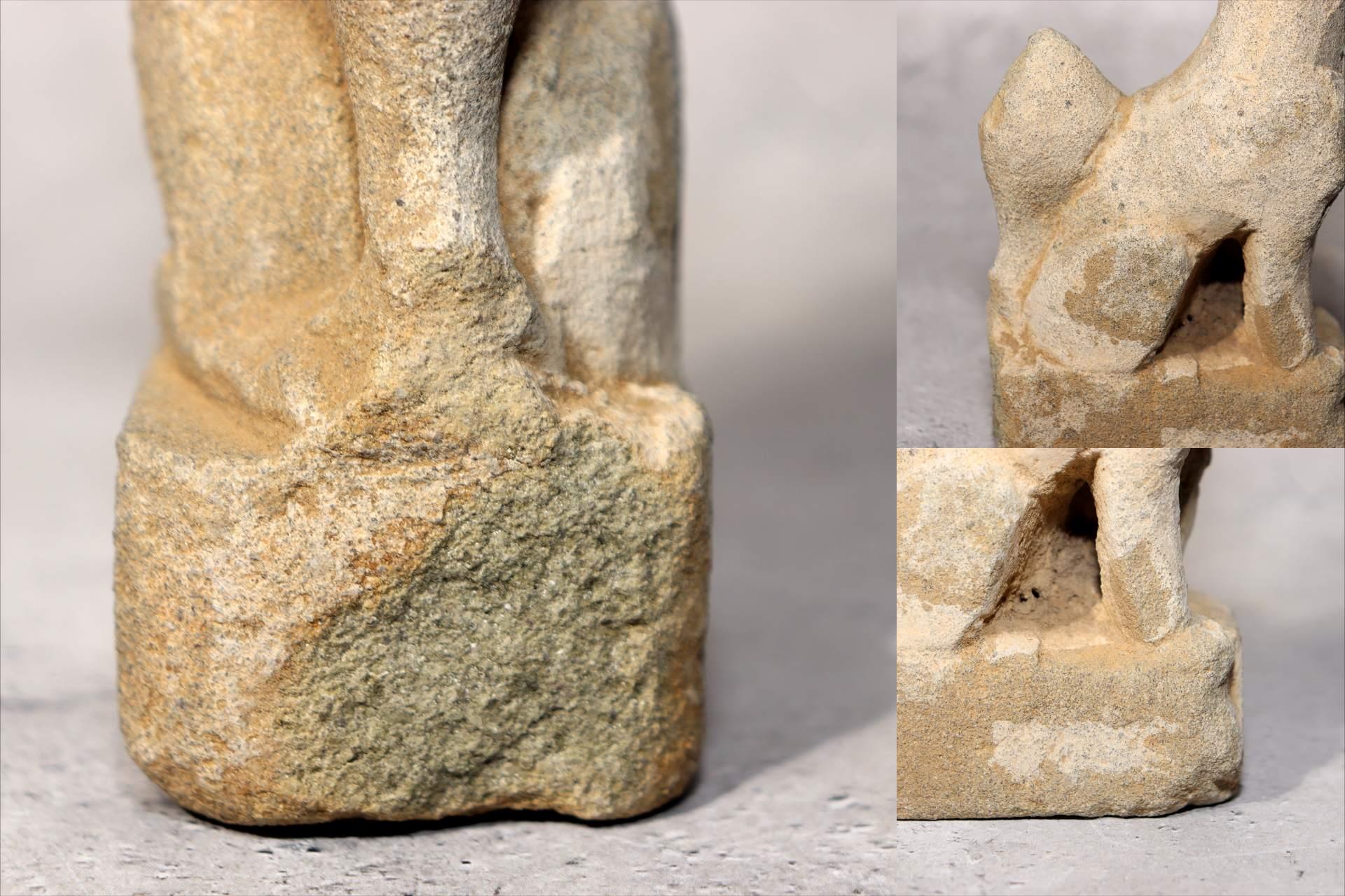 Japanese Antique Stone Fox Statue Pair Kitsune Inari Shinto Shrine Garden Decor7