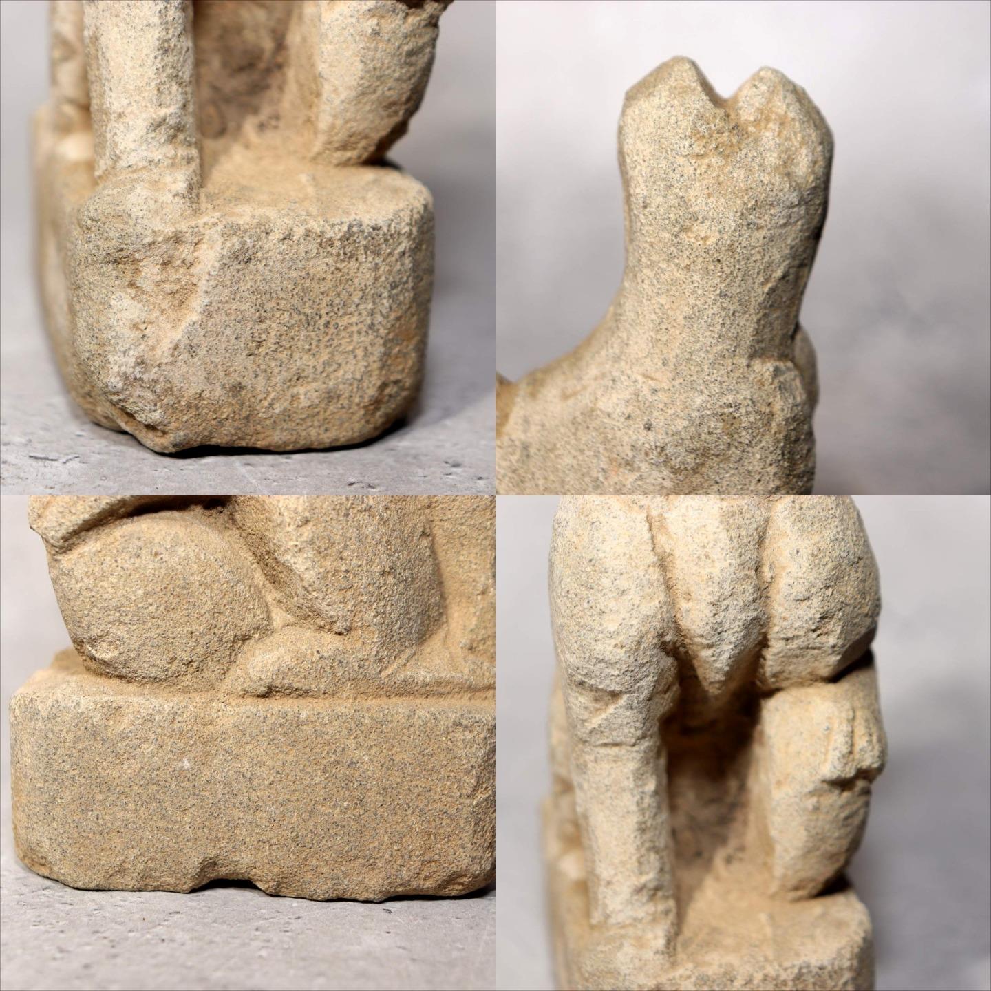 Japanese Antique Stone Fox Statue Pair Kitsune Inari Shinto Shrine Garden Decor6