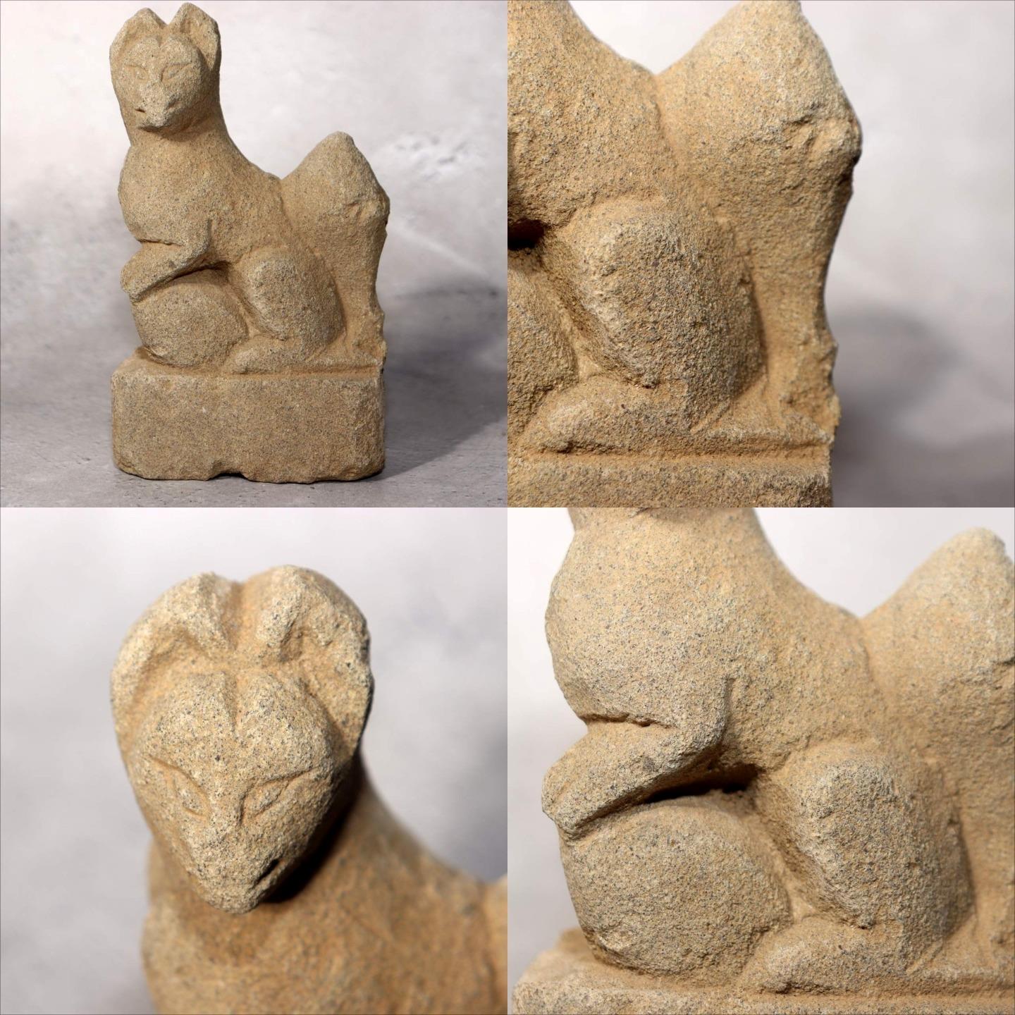 Japanese Antique Stone Fox Statue Pair Kitsune Inari Shinto Shrine Garden Decor5