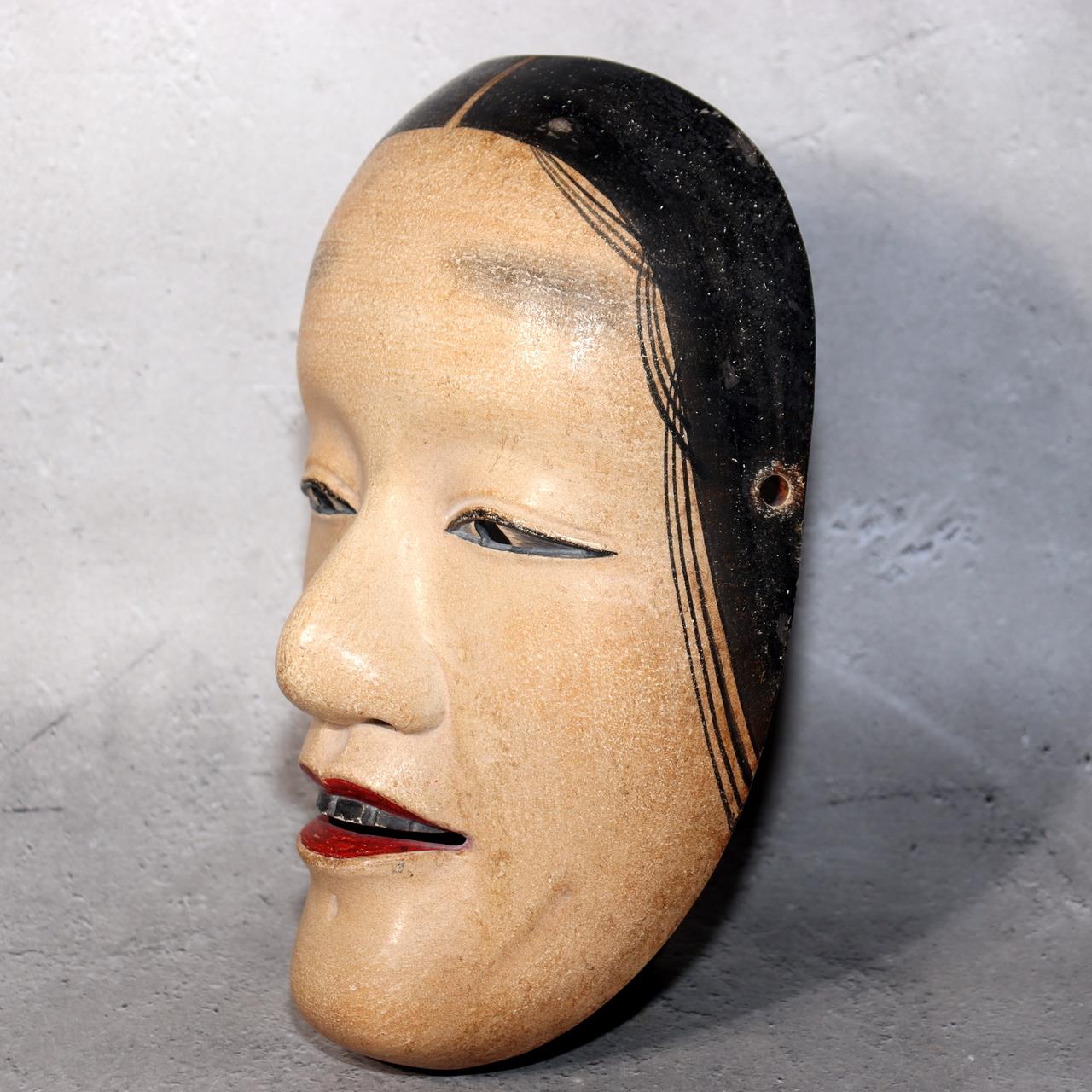 Japanese Wooden Noh Mask Koomote Fukai Female Hand Carved Signed Vintage1