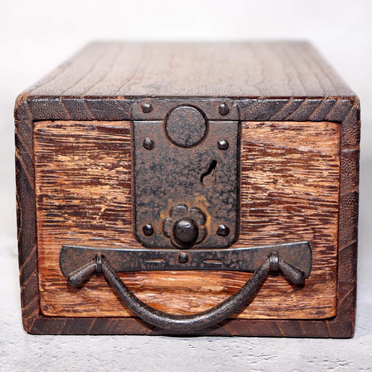 Japanese Antique Wooden Box Drawer Iron Hardware Storage Meiji Era WBX3397