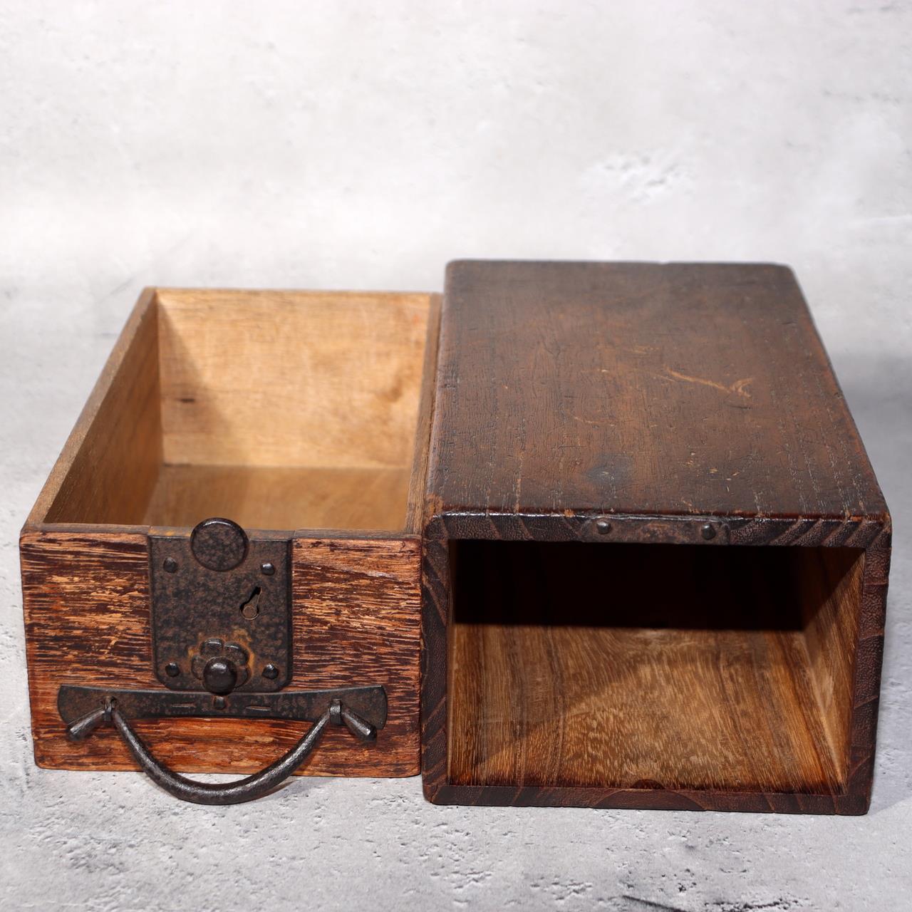 Japanese Antique Wooden Box Drawer Iron Hardware Storage Meiji Era WBX33911