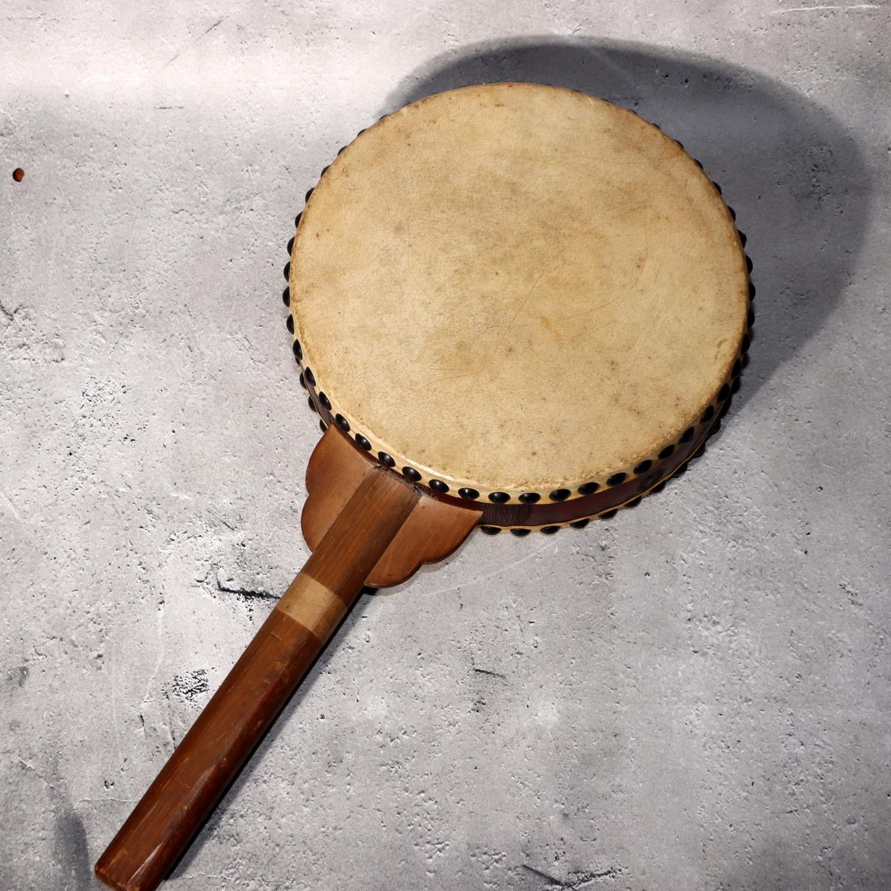 Japanese Vintage Taiko Drum Handheld Double Sided Wooden Folk Instrument WD330