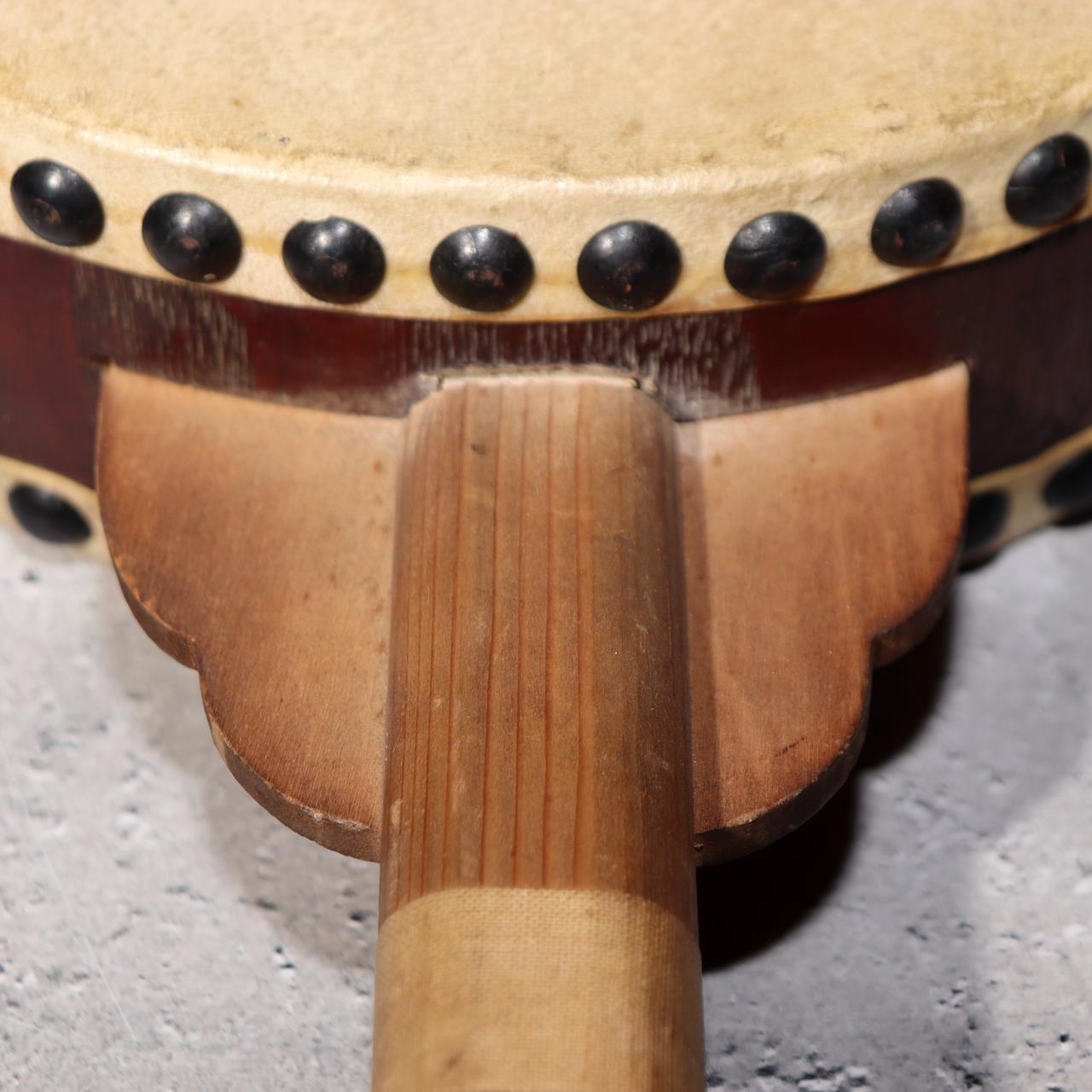 Japanese Vintage Taiko Drum Handheld Double Sided Wooden Folk Instrument WD334