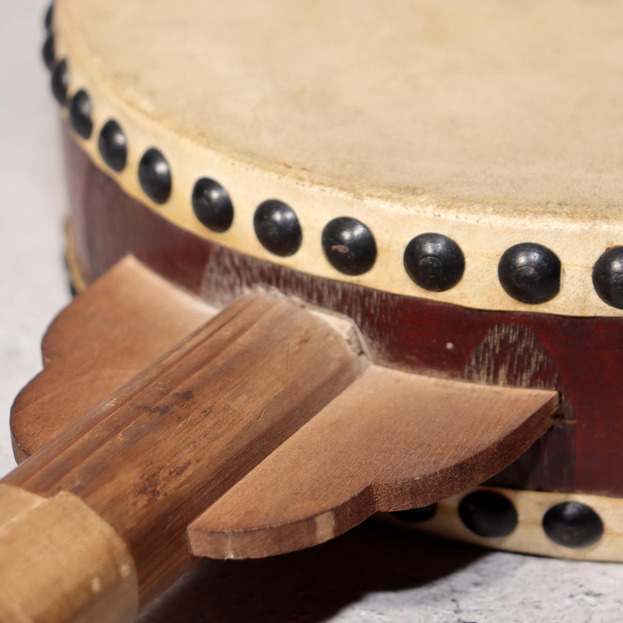 Japanese Vintage Taiko Drum Handheld Double Sided Wooden Folk Instrument WD337