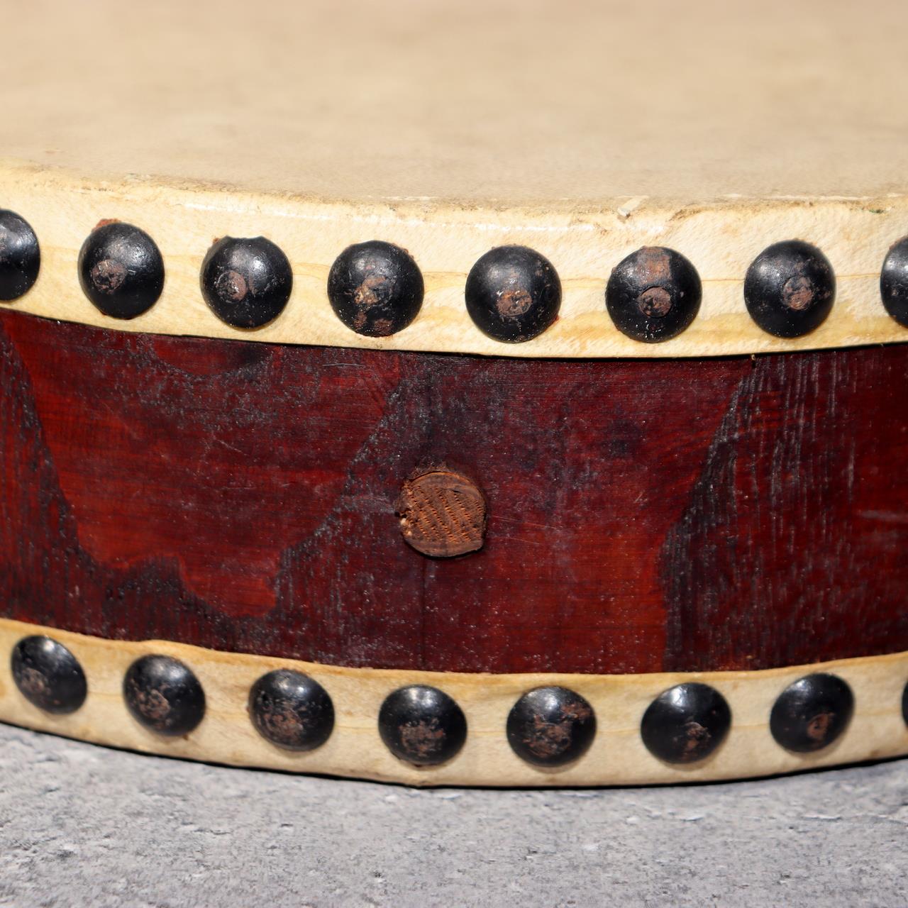 Japanese Vintage Taiko Drum Handheld Double Sided Wooden Folk Instrument WD3312