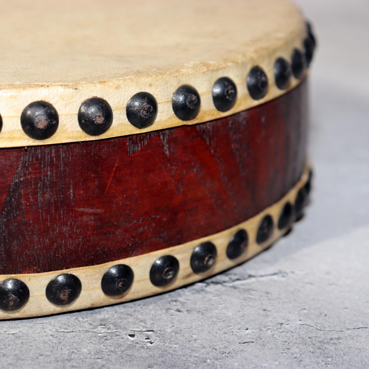 Japanese Vintage Taiko Drum Handheld Double Sided Wooden Folk Instrument WD3313