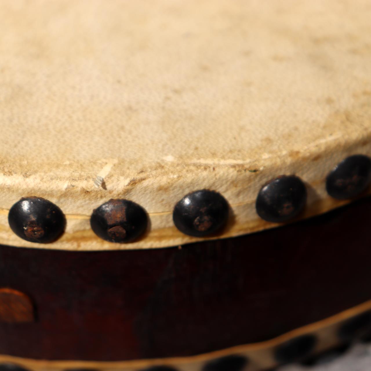 Japanese Vintage Taiko Drum Handheld Double Sided Wooden Folk Instrument WD3314