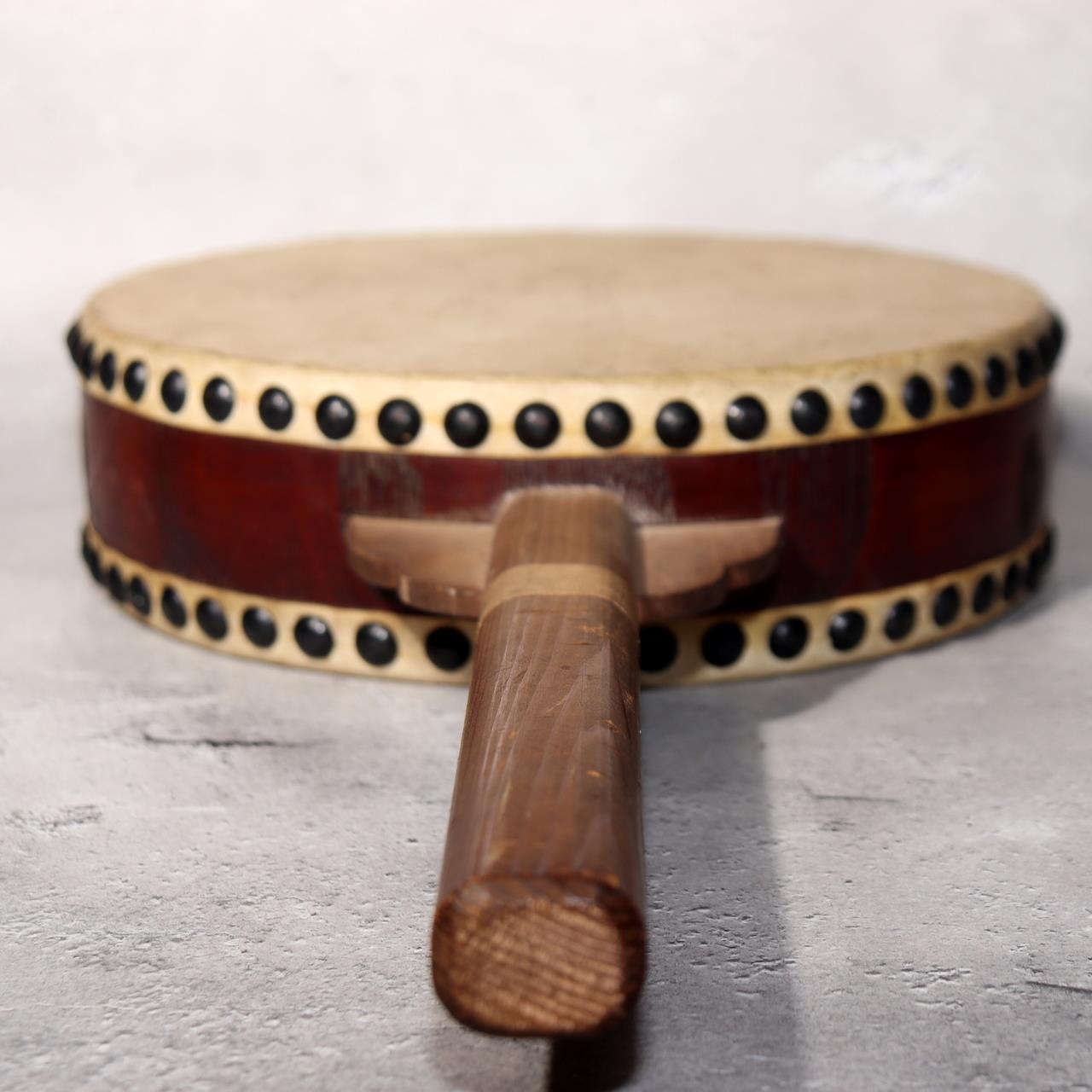 Japanese Vintage Taiko Drum Handheld Double Sided Wooden Folk Instrument WD3315