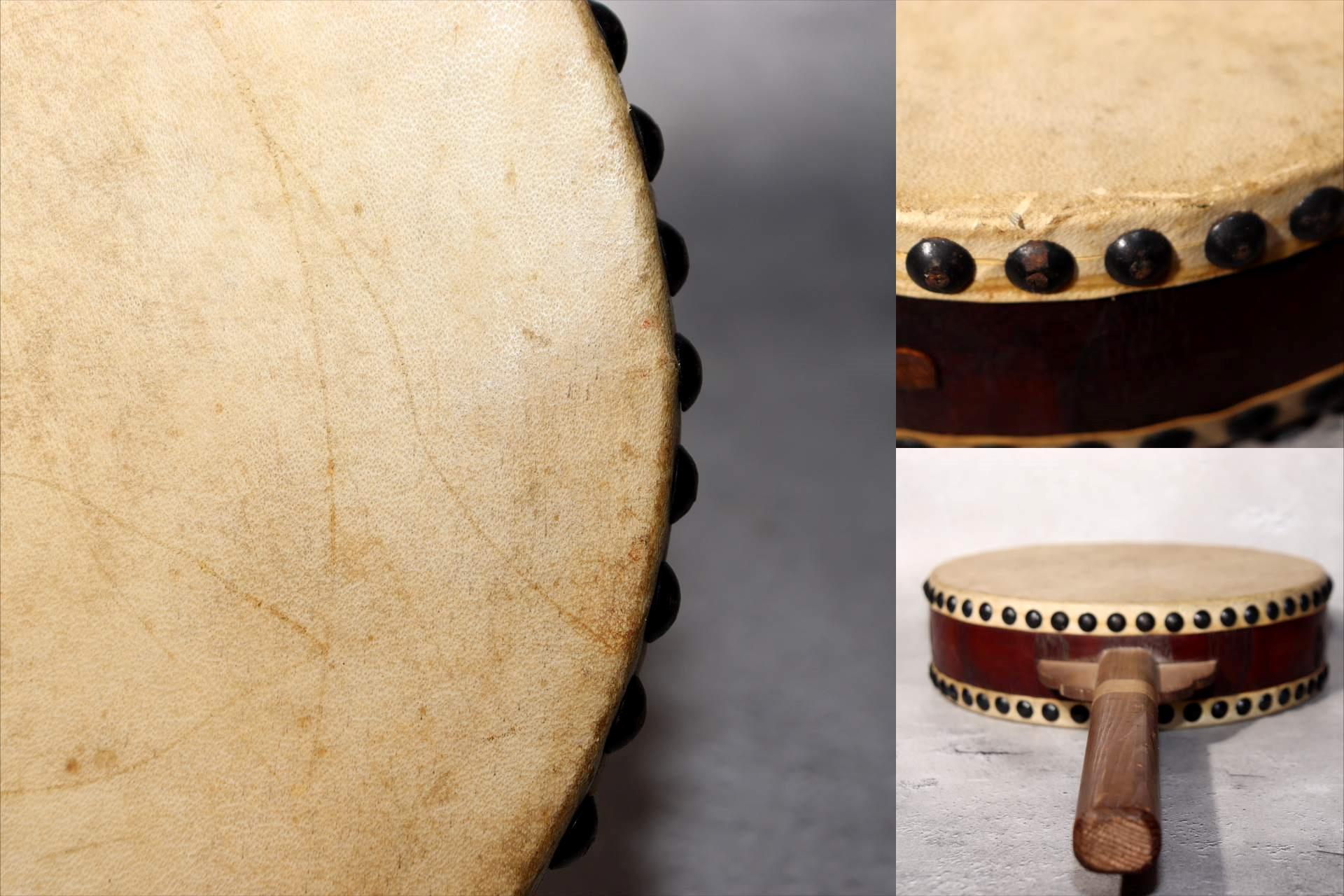 Japanese Vintage Taiko Drum Handheld Double Sided Wooden Folk Instrument WD339