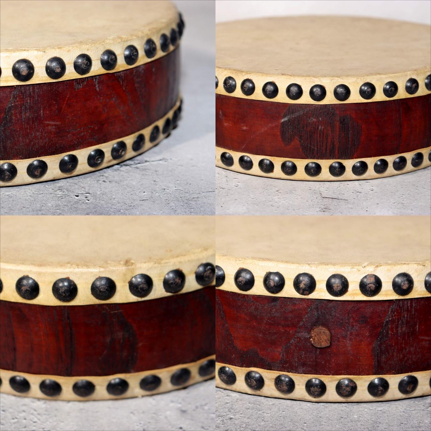 Japanese Vintage Taiko Drum Handheld Double Sided Wooden Folk Instrument WD338