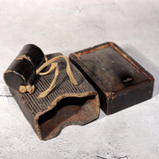 Japanese Antique Tobacco Case Tabako-ire Koyori Woven Paper Lacquer Pouch Meiji1