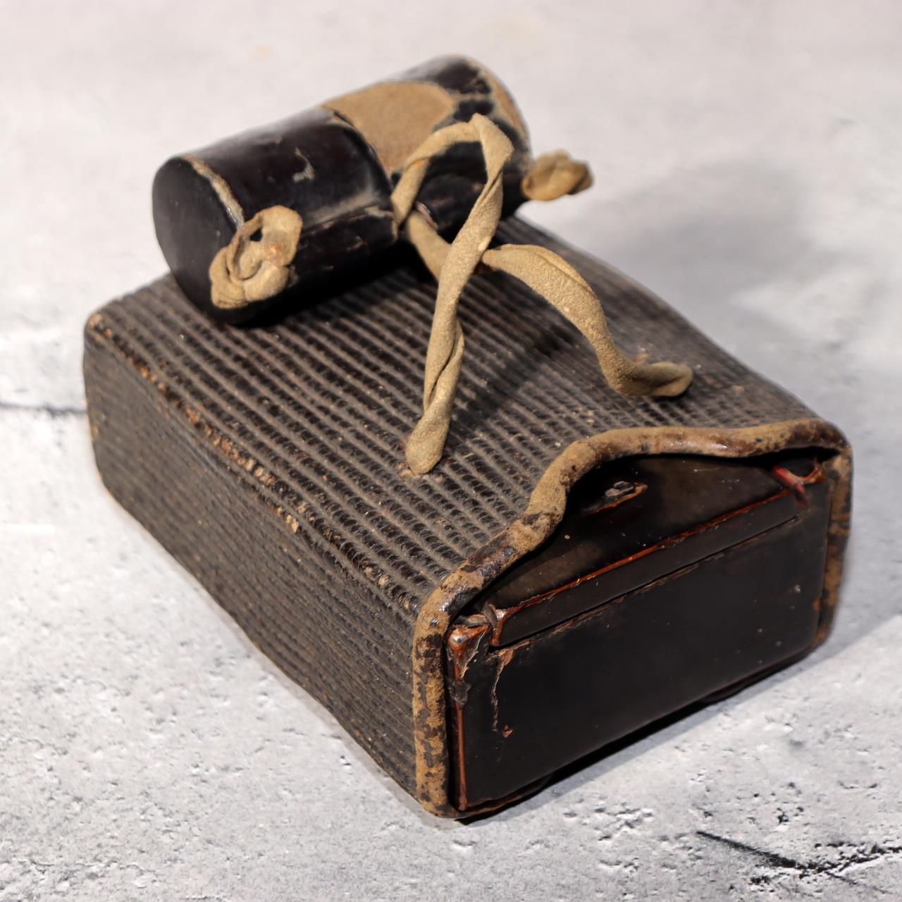 Japanese Antique Tobacco Case Tabako-ire Koyori Woven Paper Lacquer Pouch Meiji0