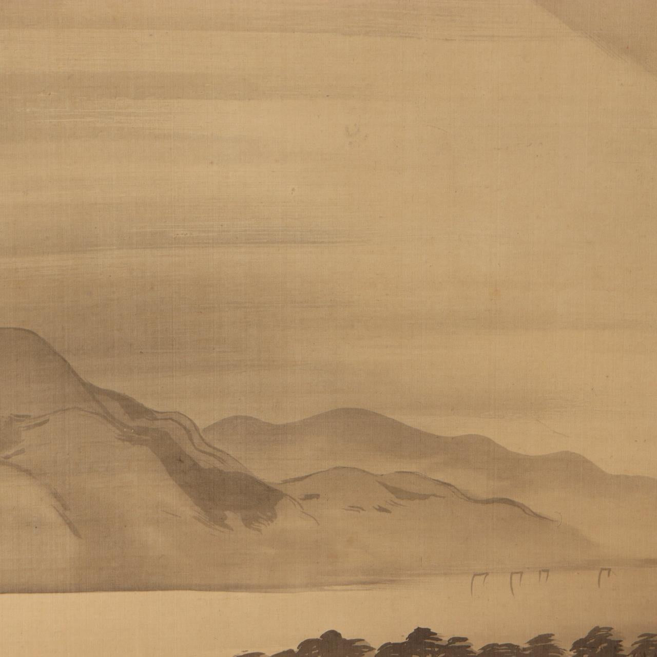 Japanese Antique Hanging Scroll Kakejiku Mt Fuji Landscape Silk Art Taisho 19224