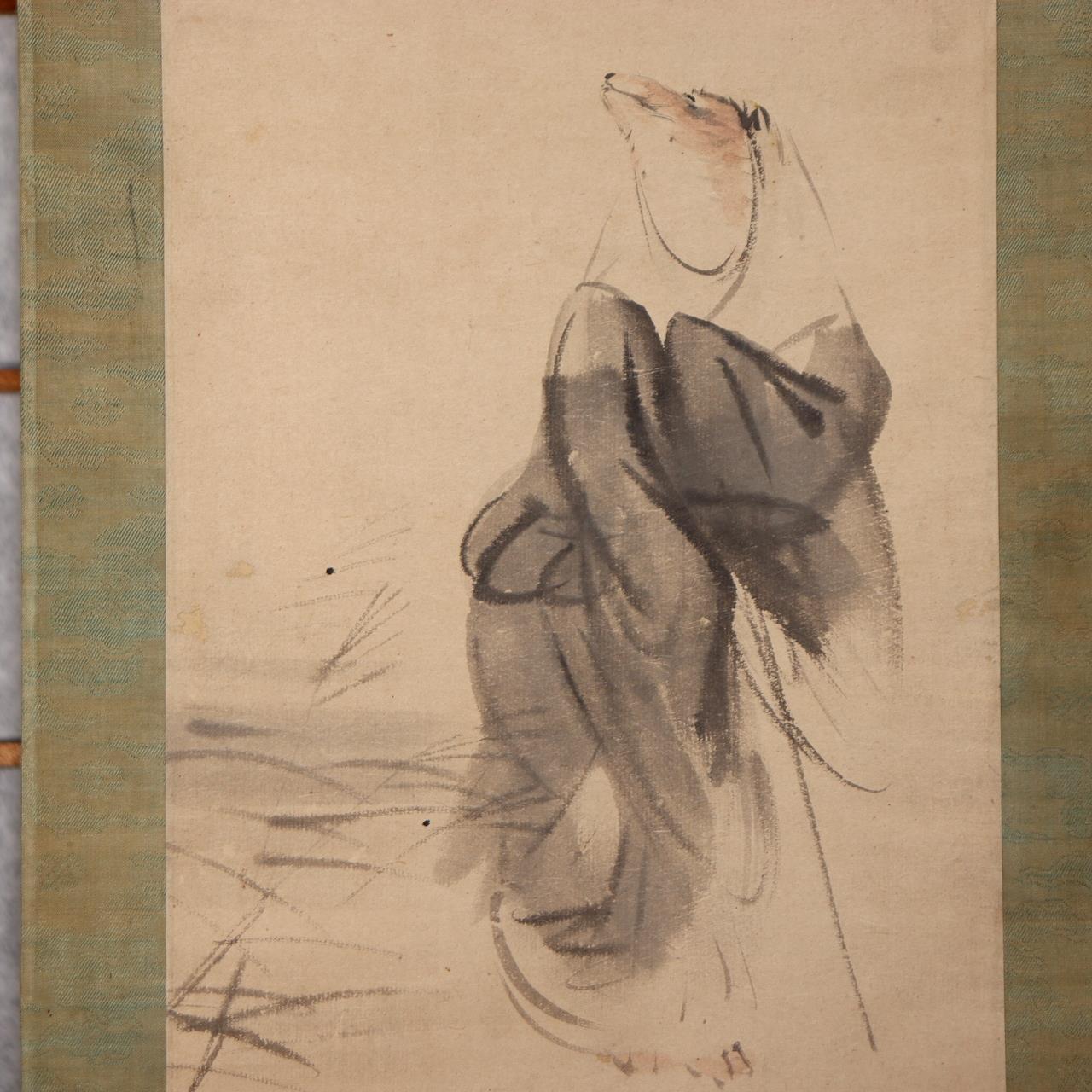 Japanese Scroll Kakejiku Fox Yokai Hakuzosu Nakajima Raisho Painting ASO4220