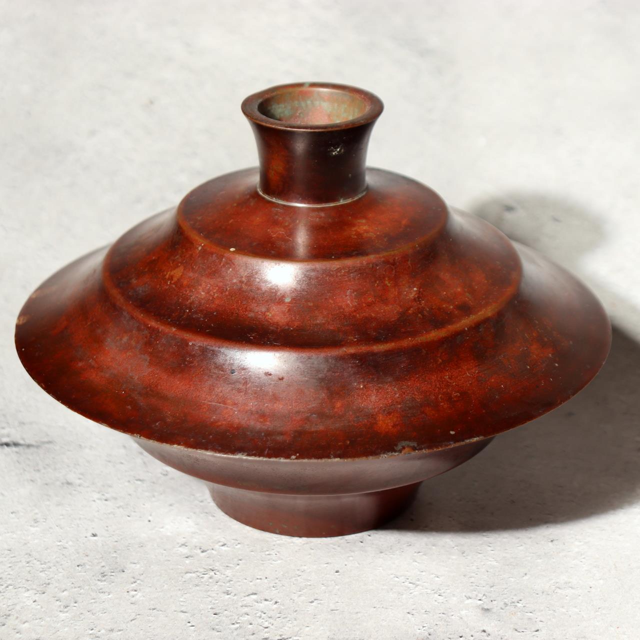 Japanese Vintage Bronze Flower Vase Signed Ikebana Metal Art Japan BV7049