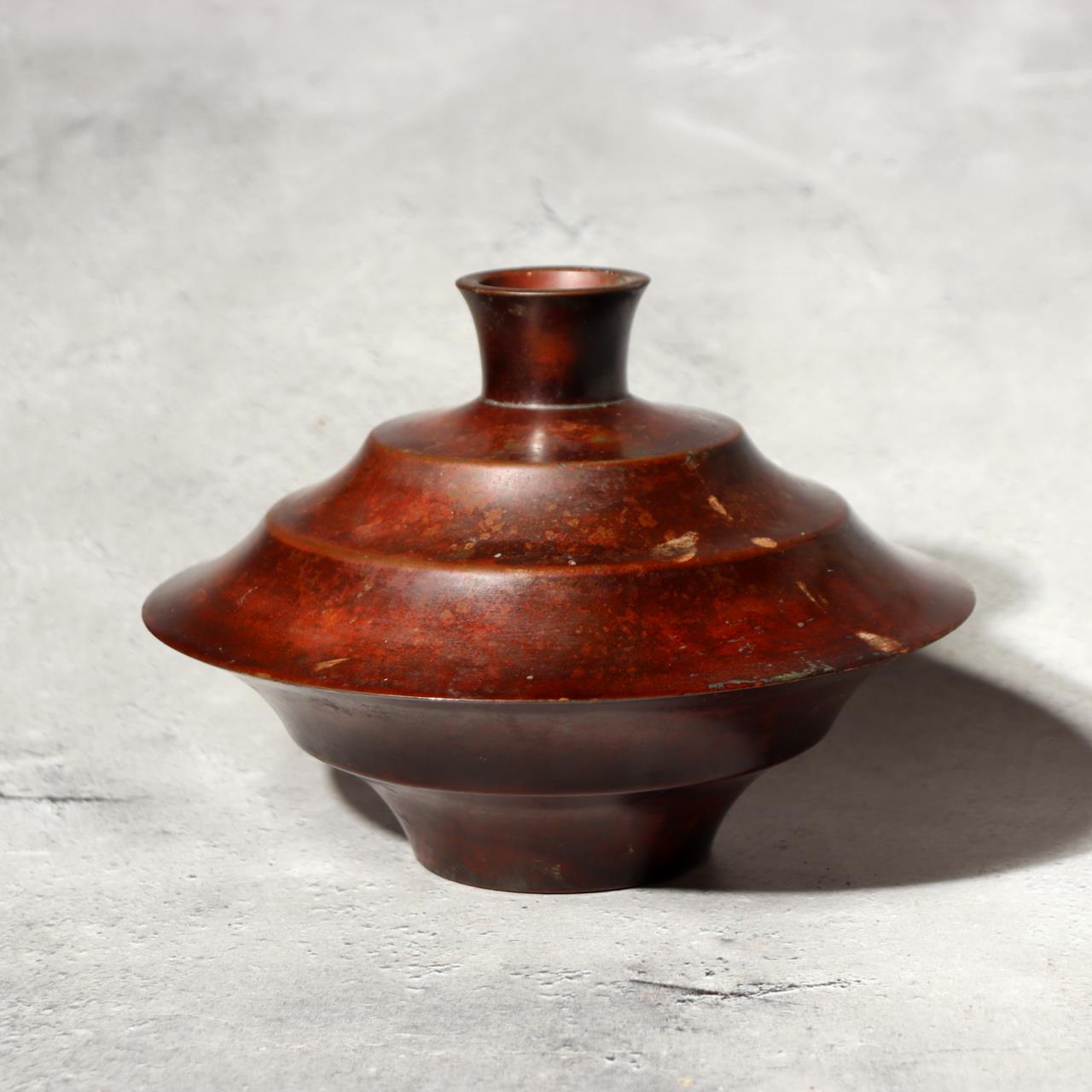 Japanese Vintage Bronze Flower Vase Signed Ikebana Metal Art Japan BV7040