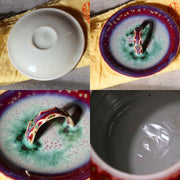 Japanese Porcelain Mizusashi Water Jar Peacock Glaze Matsuyama Masahide BoxPV2924