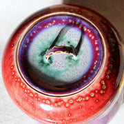 Japanese Porcelain Mizusashi Water Jar Peacock Glaze Matsuyama Masahide BoxPV2922