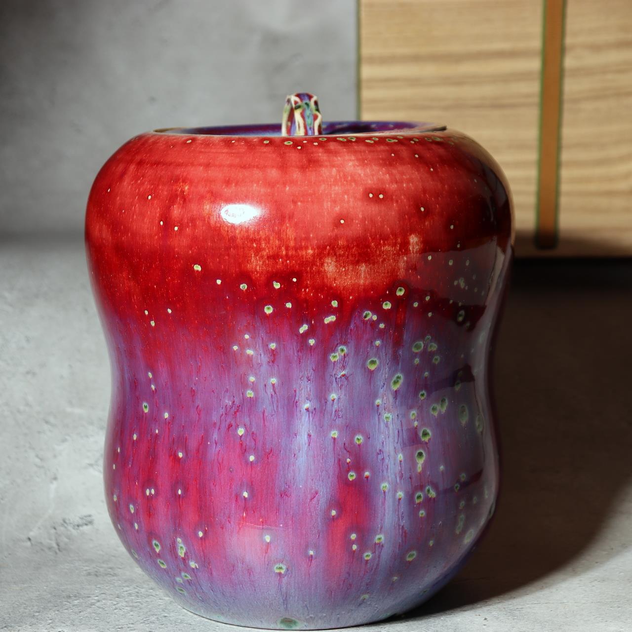 Japanese Porcelain Mizusashi Water Jar Peacock Glaze Matsuyama Masahide BoxPV2921