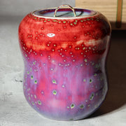 Japanese Porcelain Mizusashi Water Jar Peacock Glaze Matsuyama Masahide BoxPV29210