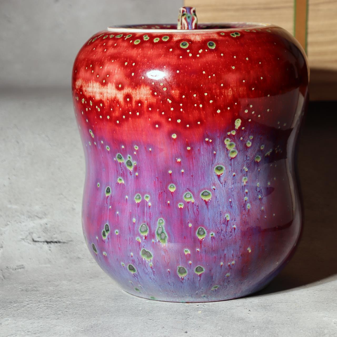 Japanese Porcelain Mizusashi Water Jar Peacock Glaze Matsuyama Masahide BoxPV2927