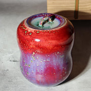 Japanese Porcelain Mizusashi Water Jar Peacock Glaze Matsuyama Masahide BoxPV2920