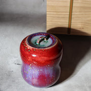 Japanese Porcelain Mizusashi Water Jar Peacock Glaze Matsuyama Masahide BoxPV2928