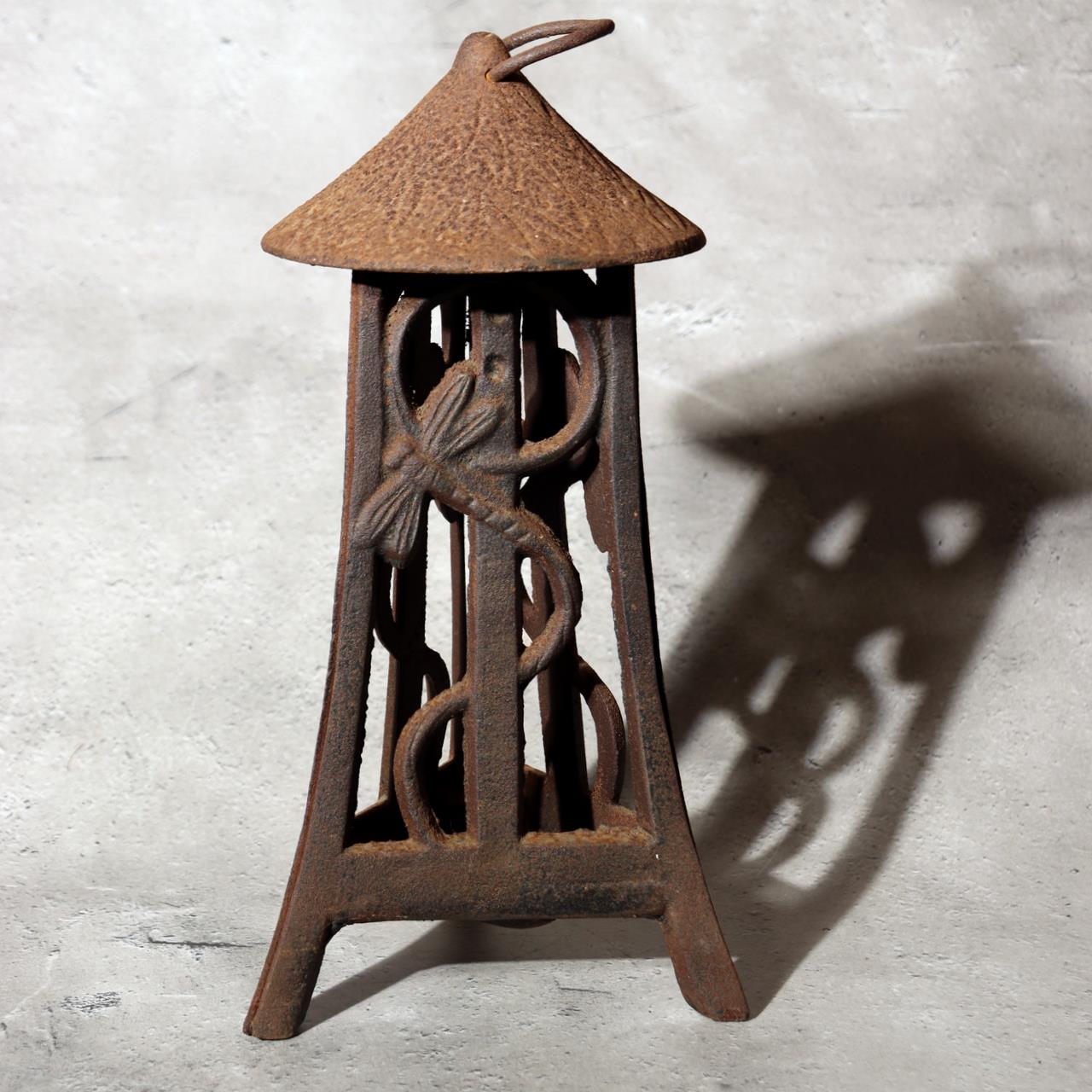 Japanese Vintage Cast Iron Hanging Lantern Tsuri-doro Dragonfly Garden Rustic0