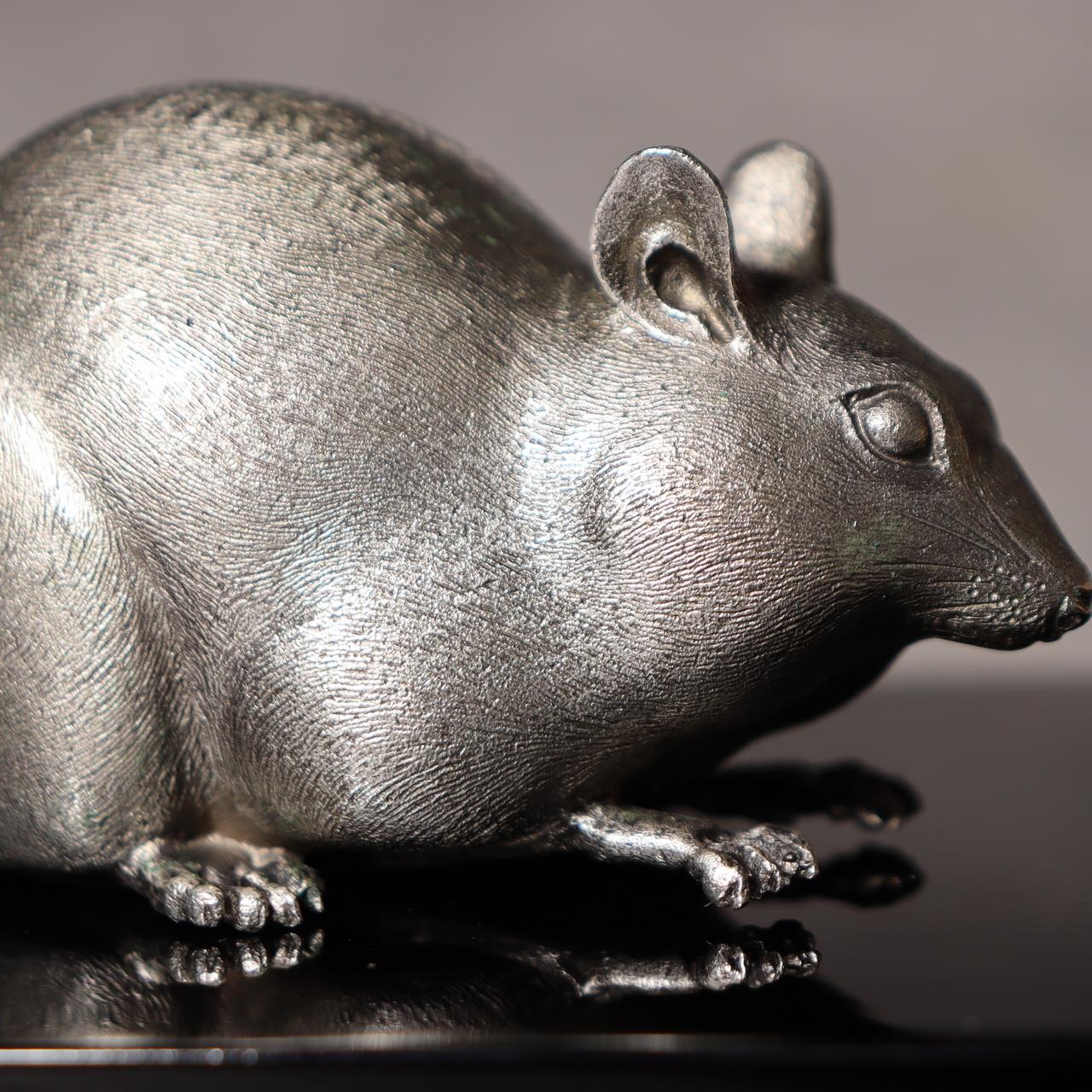 SANO HIROYUKI Japanese Bronze Mouse Figurine Sculpture signed w / Box BOS9856