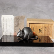 SANO HIROYUKI Japanese Bronze Mouse Figurine Sculpture signed w / Box BOS9851