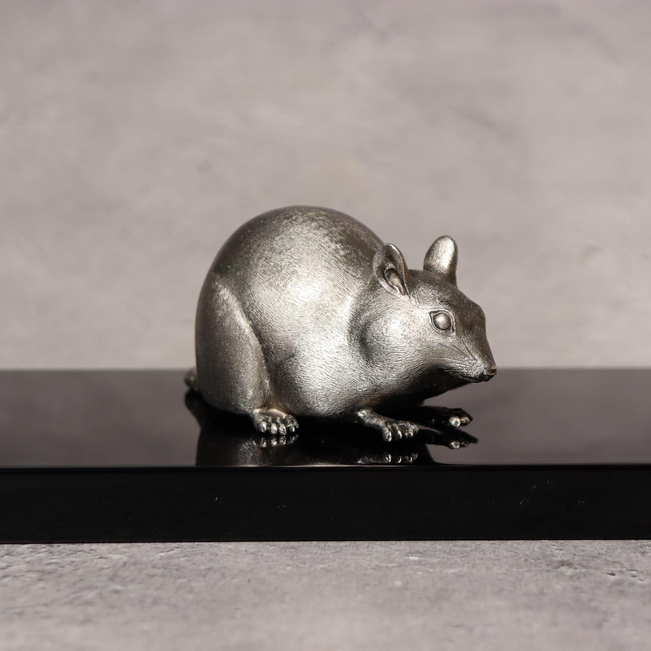 SANO HIROYUKI Japanese Bronze Mouse Figurine Sculpture signed w / Box BOS9854