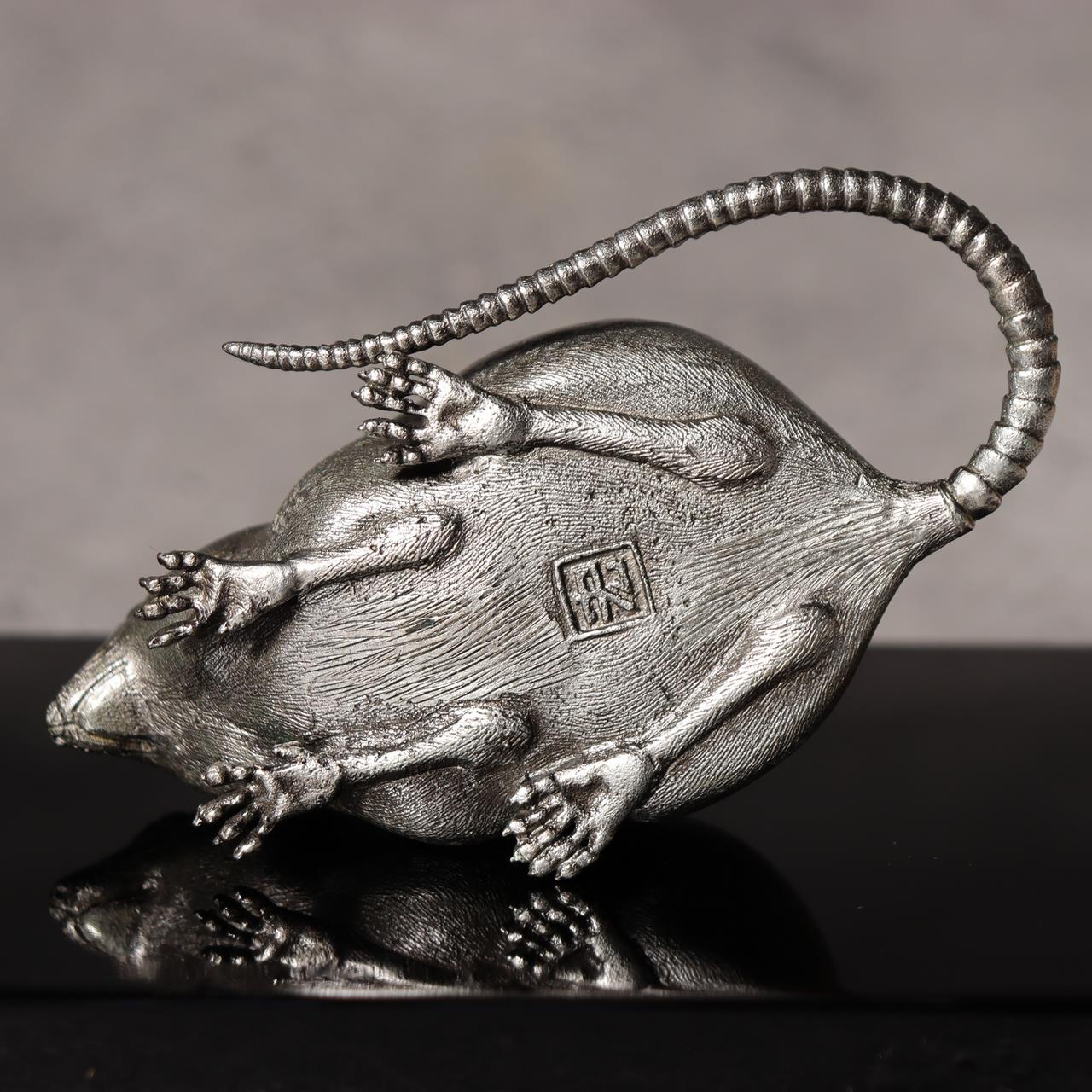 SANO HIROYUKI Japanese Bronze Mouse Figurine Sculpture signed w / Box BOS9855