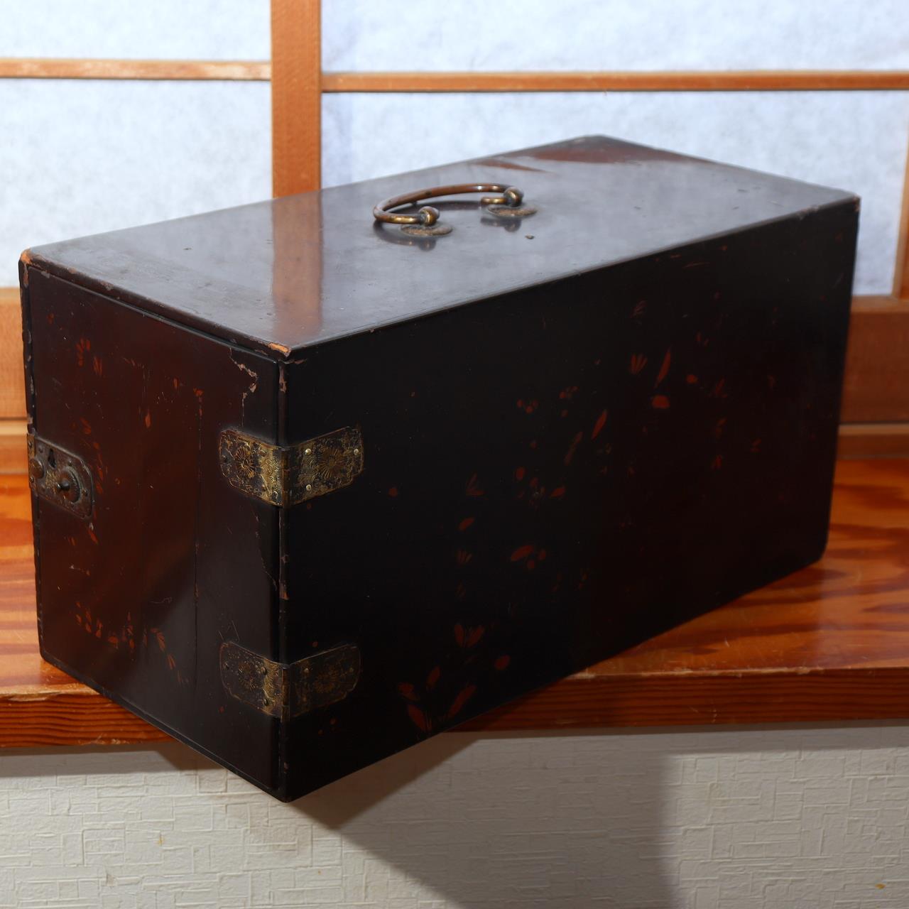 Japanese Antique Lacquer Box Drawers Autumn Plants Edo Meiji Era Maki-e Storage1